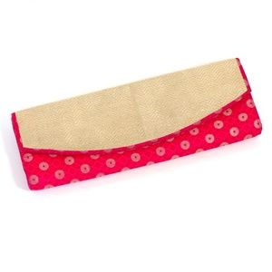 fabindia clutch in silk prints of fuchsia & gold